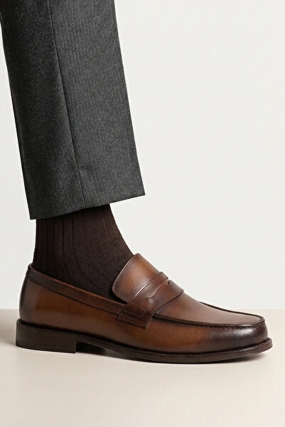 Bruno Shoes Taba Rengi Premium Hakiki Deri Kösele Tabanlı Klasik Erkek Makose...