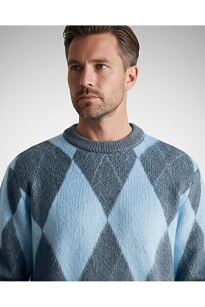 LWL Men's Plaid Patterned Blue Sweater