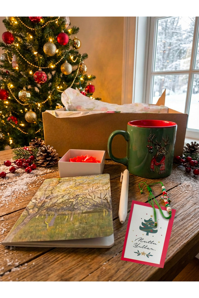 Butik Sanatsever Yılbaşı Hediye Seti - Kupa, Mum, Defter ve Kalem - Bütçe Dostu
