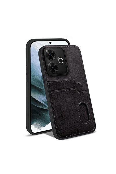 Zebana Xiaomi Redmi 13 Uyumlu Kılıf Zebana Kartlıklı Lüx Deri Kılıf Siyah