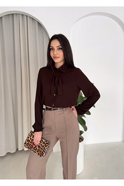 VUNTAL قميص أنيق مع ربطة عنق وأزرار معدنية