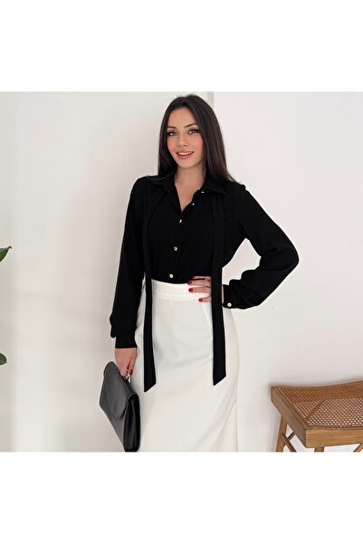 VUNTAL Stylish Shirt with Tie and Metal Buttons