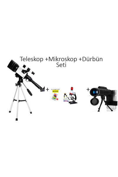 lizer 3 Set Birarada-Teleskop + Mikroskop+ Dürbün Seti (150 kat Uzay Teleskopu+1200 Mikroskop+40x60 Dürbün