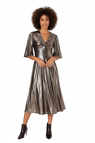 MAMAYAGA Rochie de seară elegantă, cu decolteu în V, cu mâneci și tiv asimetr...