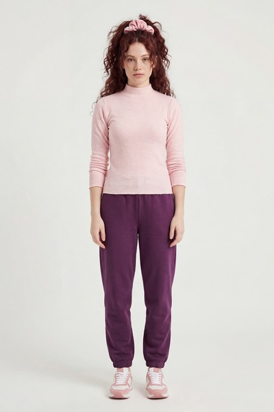 defys Kadın Dik Yakalı Uzun Kollu Tişört Pembe Melanj