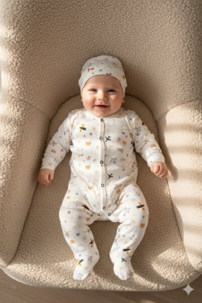 Miniday Baby Baby Printed Jumpsuit with Hat Astronaut Printed