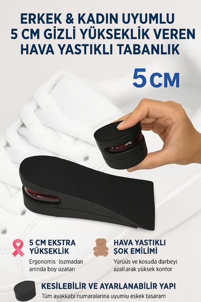 Hane Dostu Erkek & Kadın Uyumlu 5 CM Gizli Yükseklik Veren Hava Yastıklı Taba...