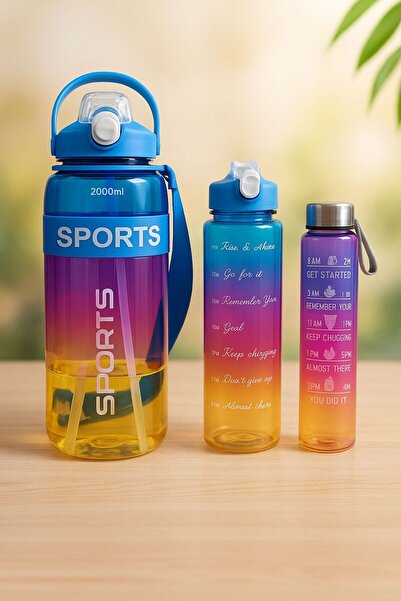 AbaTech Sports Colorful Acrylic Sports 3-Piece Motivational Water Bottle Flas...