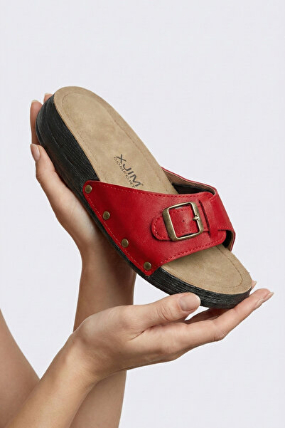 XJIM شباشب نسائية حمراء لتقويم العظام، مسننات للكعب، مسننات عظمية، مريحة للاستخدام اليومي في الصيف