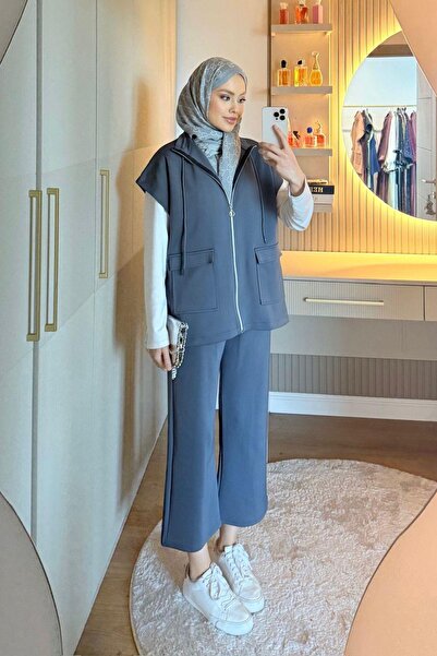 Hazamoda Laura Scuba Yelekli Takım Antrasit