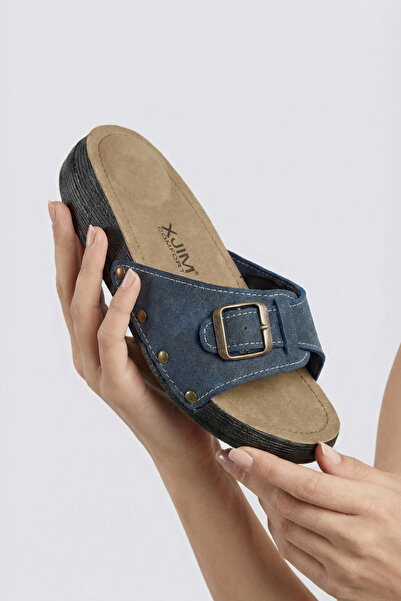 XJIM Papuci ortopedici pentru femei, albastru marin, confortabili pentru zi cu zi, cu suport pentru hallux valgus, toc și proeminențe osoase