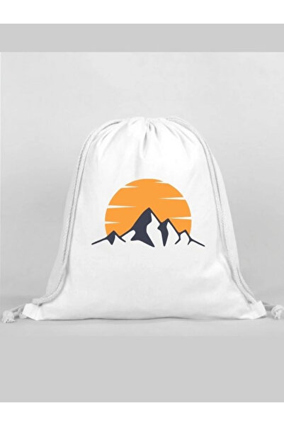 Özcan Tasarım حقيبة ظهر مطبوعة على شكل جبل - حقيبة رياضية برباط