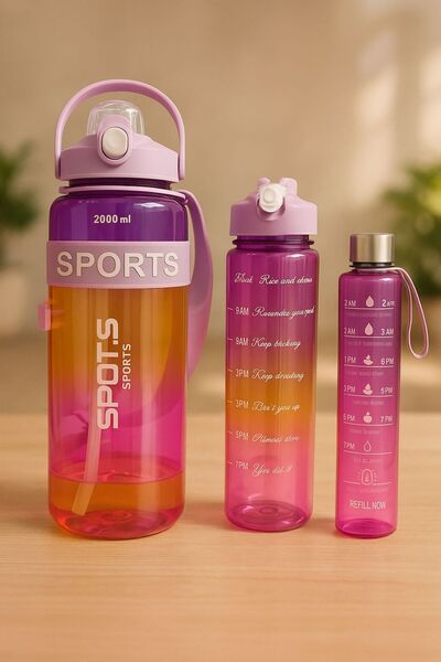 AbaTech Sports Colorful Acrylic Sports 3-Piece Motivational Water Bottle Flas...