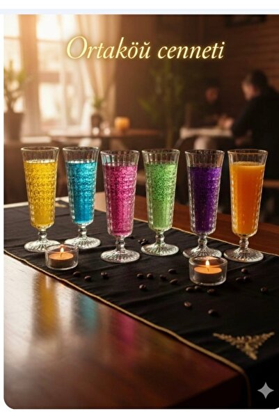 ORTAKÖY CENNETİ Flüt kahve yanı bardağı cam 6 ad RAMES damga model 120 cc hacım 16.5 cm boy 5.5 cm ağız ölçüsu