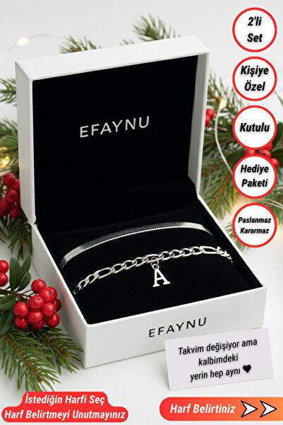 EFAYNU Yılbaşı Hediyesi Kişiye Özel Harfli Bileklik Çelik Kararmaz Sevgiliye,Arkadaşa,Hediye Çift Bilekliği
