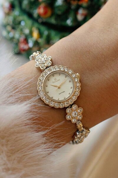 Vivaldi Zarif Kristal Taşlı Kadın Kol Saati | Çiçek Detaylı Şık Bileklik Saat | Hediyelik Şık Tasarım