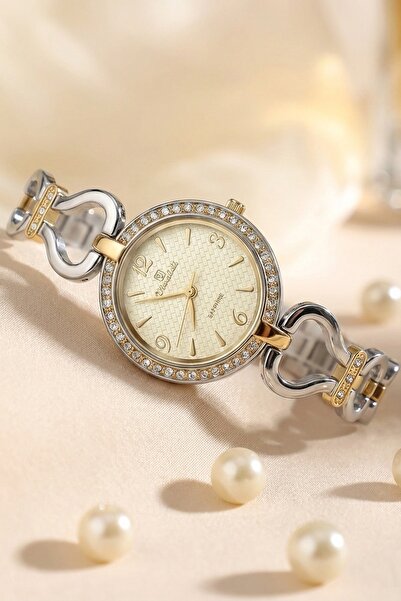 Vivaldi Kadın Çelik Altın Taşlı Zarif Bilezik Kordon Quartz Çelik Kol Saati | 2 Yıl Garanti