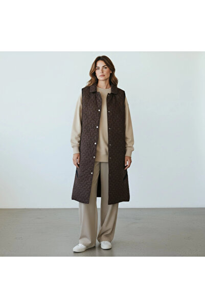 Invee Quilted Long Vest - Brown