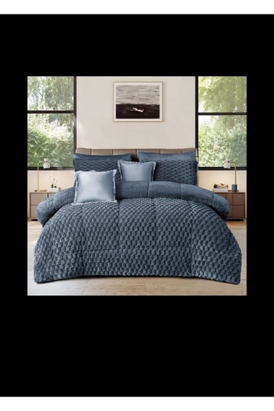 Roshen طقم مفرش نفرين شتوي 6 قطع من المخمل الناعم والفرو الفخم ليمنحك الشعور بالدفئ والراحة مقاس 250*230