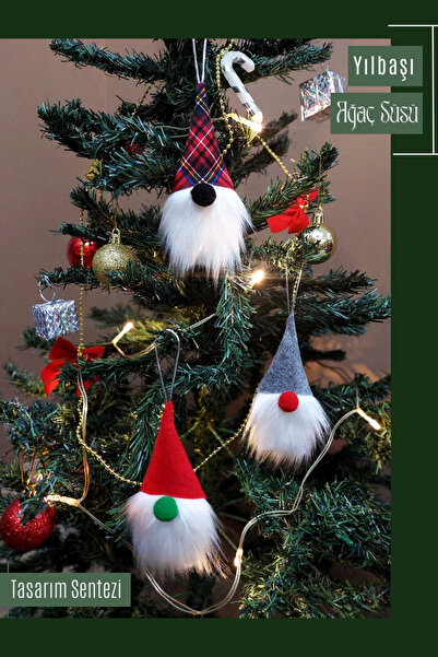 Genel Markalar 3'lü Yılbaşı Gnome Şans Cücesi Çam Ağaçı Süsü Dekor Yılbaşı Sü...