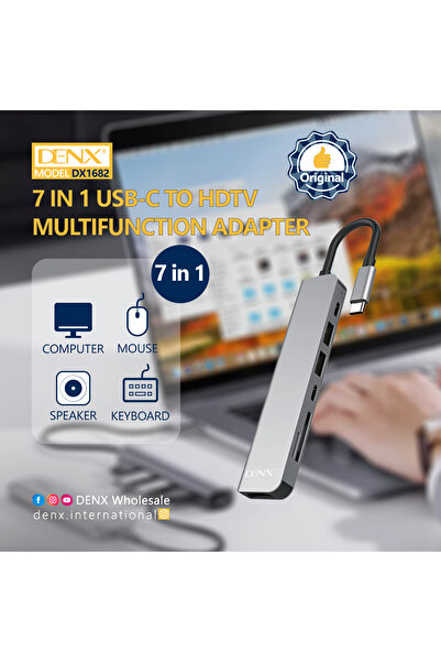 Denx محول USB C متعدد المنافذ 7 في 1 مع منفذ USB-C إلى HDMI بدقة 4K وقارئ بطا...