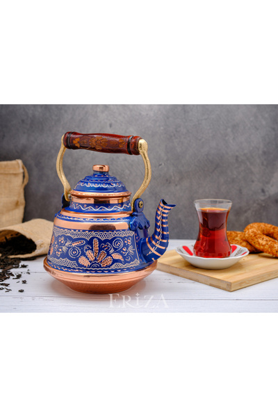 ERİZA 3.2 Liter Hand Embroidered Nostalgic Single Pewter Forged Copper Teapot...