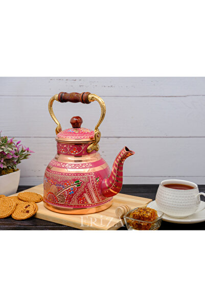 ERİZA 1.7 Liter Hand Embroidered Nostalgic Single Tinned Copper Large Teapot,...