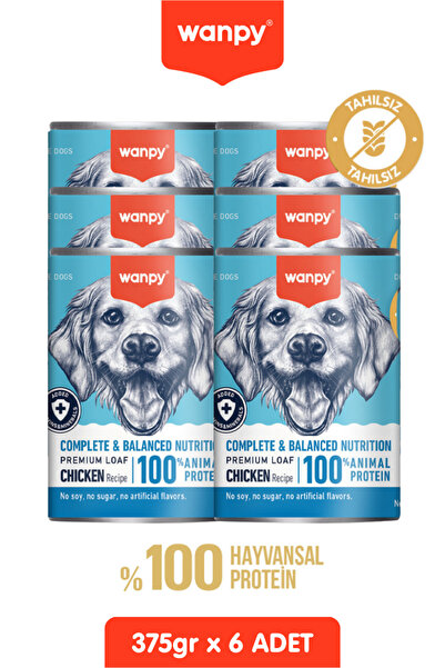 Wanpy 6 Adet Tahılsız Köpek %100 Gerçek Et Tavuklu Konserve 375 gr