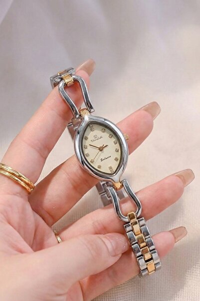 Vivaldi Kadın Silver Gold Oval Kadran İnce Bilezik Kol Saati | 2 Yıl Garanti