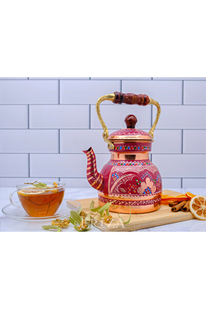ERİZA 1,3 Litre El Işlemeli Nostaljik Tekli Kalaylı Bakır Demlik, Çaydanlık, ...