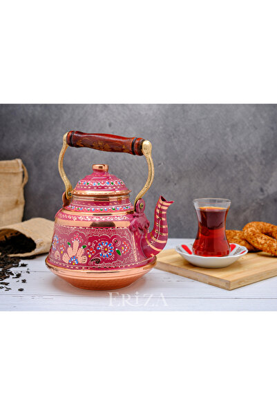 ERİZA 3.2 Liter Hand Embroidered Nostalgic Single Pewter Forged Copper Teapot, Teapot, Kettle