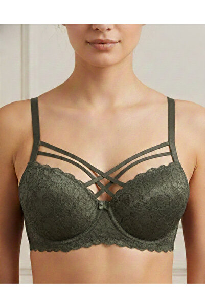 EBRULİ LİNGERİE Silikonlu Destekli Dantelli Çapraz Çift İpli Sütyen
