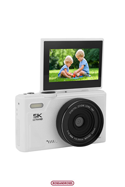 RoseandRoses 5K UHD 18x Zoom Dönen Ekran Video Foto Vlog Kamera