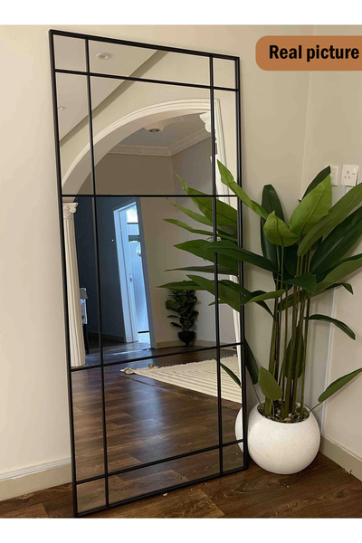 ESMART مرآة كبيرة جدًا بتصميم أنيق 180 × 80 سم - إطار معدني أسود