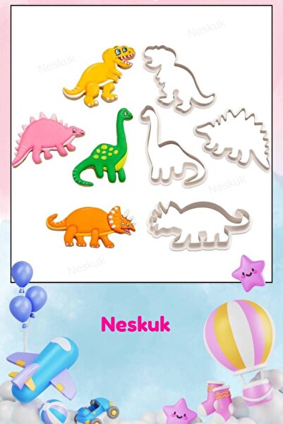 Neskuk قالب / قطاعة لب السكر والبسكويت على شكل ديناصور مكونة من 4 قطع