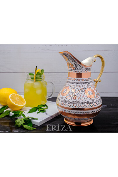 ERİZA 2 Litre Erzincan El Yapımı, Işlemeli Kalaylı Kalın Bakır Sürahi