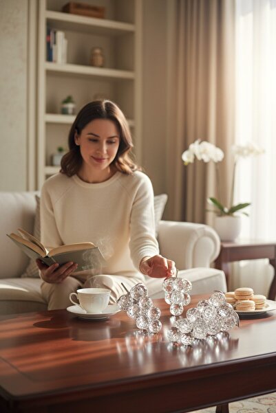 Mia Dekoratif Kristal Cam Üçlü Serbest Salkım Üzüm Şeffaf Silver