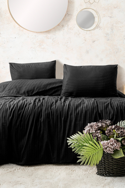 True Home Collection pentru o persoană cu dungi Satin lenjerie de pat Negru, ...