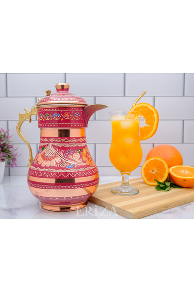 ERİZA 2,2 Litre Erzincan El Yapımı, İşlemeli Kalaylı Kapaklı Kalın Bakır Sürahi