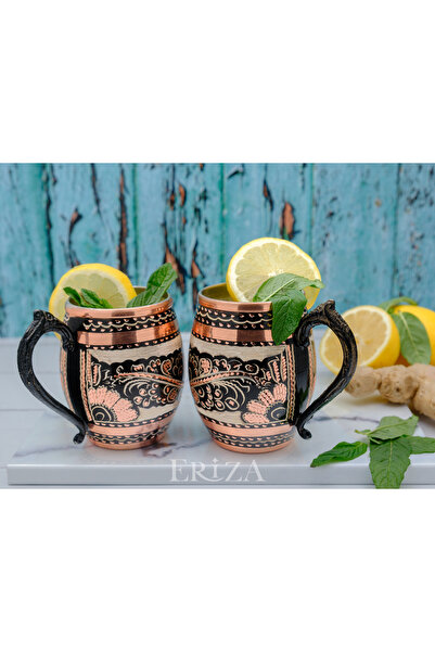 ERİZA 50 cc İşlemeli Kalaylı Kalın Bakır Bira Kokteyl Ayran Bardağı, Kadehi