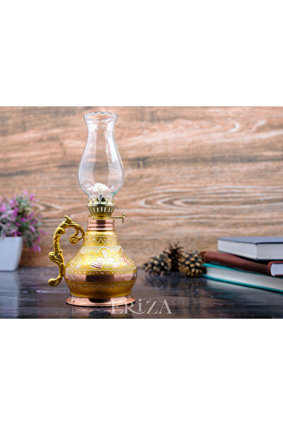 ERİZA 350 Ml Dekoratif Nostaljik Fitilli Bakır Kandil, İşlemeli Gaz Lambası