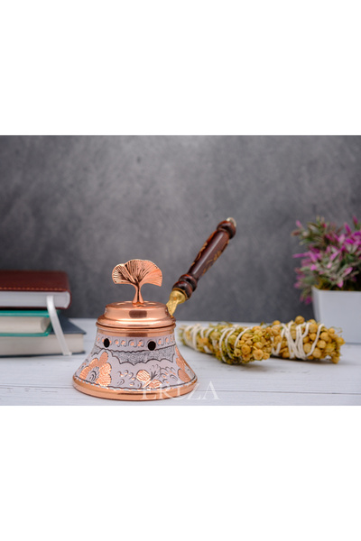ERİZA Konik Tütsü Için Dekoratif Işlemeli El Yapımı Bakır Tütsülük