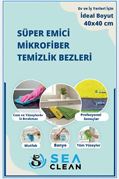 SEA CLEAN Mikrofiber kareli mutfak bezi 40x40cm koku yapmaz,leke tutmaz,iz bı...