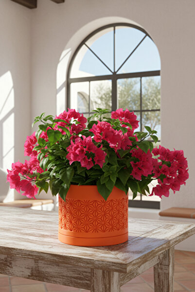Filamentim Floranti Geometrik Dokulu Saksı 22x22x18 cm No.207.T-04