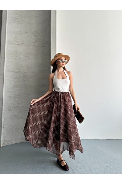 DUAS & CO Fusta asimetrică din șifon cu model în carouri