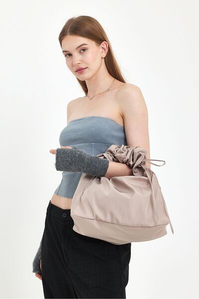 Fluffy Turkey Büzgülü Sap Detaylı Tote Çanta Bir Çanta Üç Model El & Omuz & Ç...