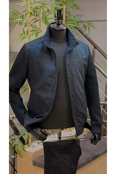 SAVARA Kolu trikolu kalın koyu lacivert çelik örme tarzı nubuk süet kumaş reg...