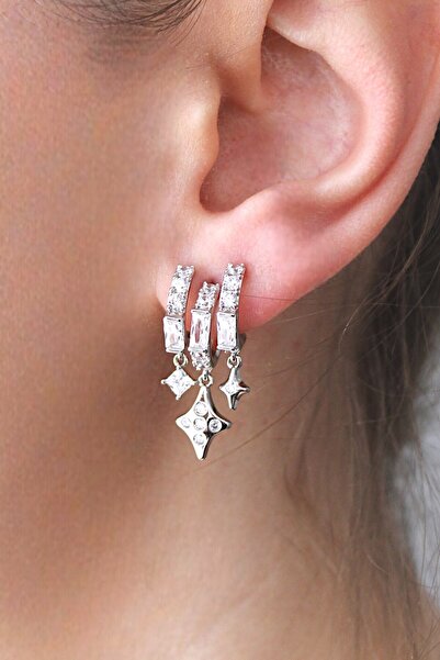 Nenya Vip Steel Drumstick Stoneworking Triple Appearance Star Detailed Earrings