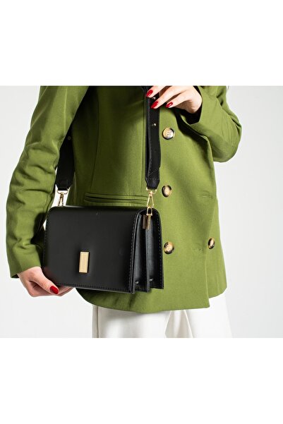 Mira Suni Deri Kutu Kadın Çapraz 2 Bölmeli Çanta Siyah