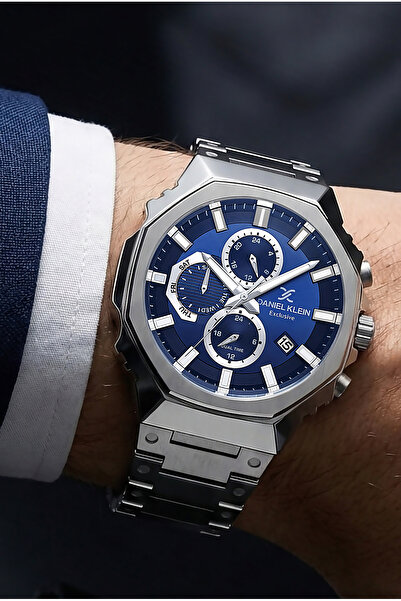 Daniel Klein ساعة يد رجالية حصرية مقاومة للماء من الفولاذ المقاوم للصدأ باللون الفضي - سوار هدية DKE2143C1